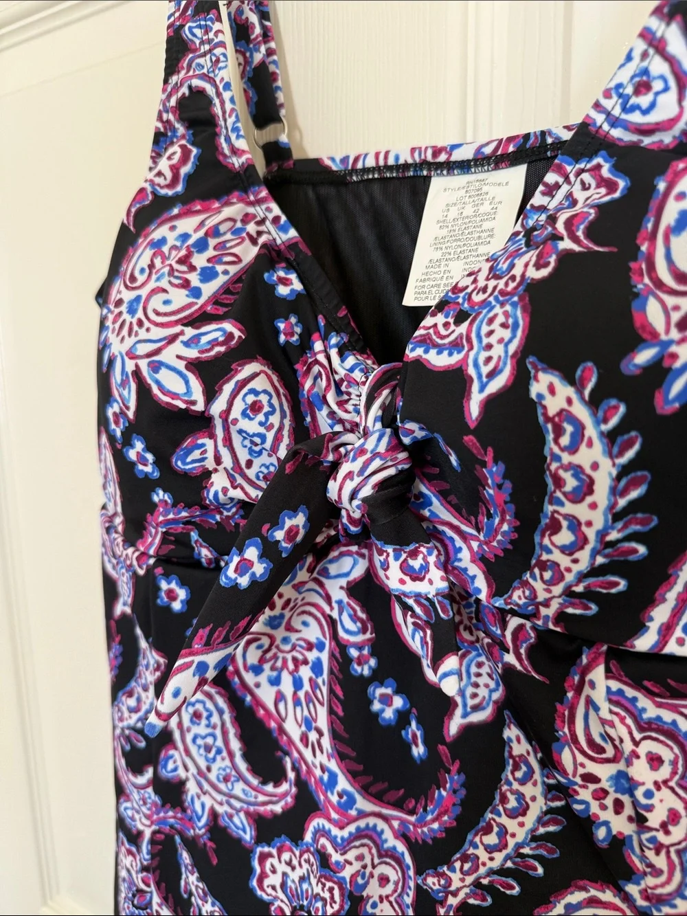 New! Swim Solutions Women's Black Paisley-Print Tummy-Control Swim Dress 12,14 - Picture 5 of 12